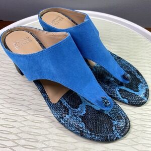 Donald Pliner Women's Sisu‎ Toe Loop Leather Platform Blue Shoes Sandal Sz.10M